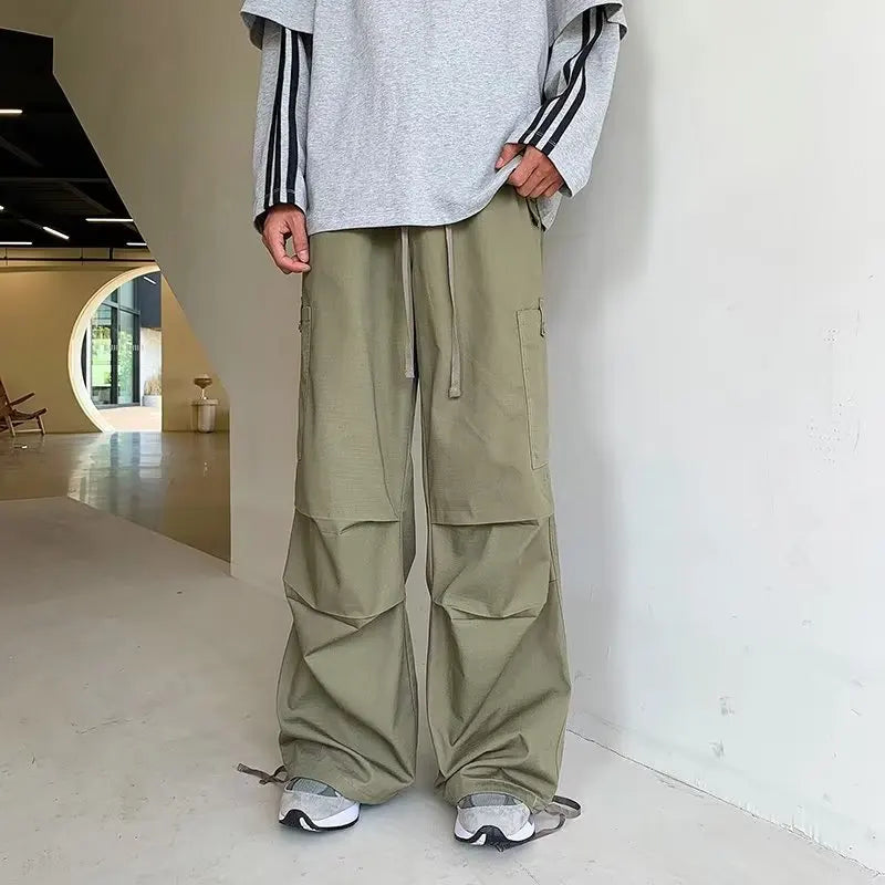 Bonsir Green Cargo Pants Men Japanese Oversize Wide Leg Trousers Male Black Loose Casual Streetwear Hip Hop Safari Style