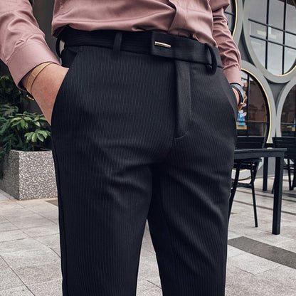 sanyamk Business British Style Elegant Striped Formal Suit Trousers Men's Off-shelf Slim-fit Fashion Gentleman Straight Casual Trousers