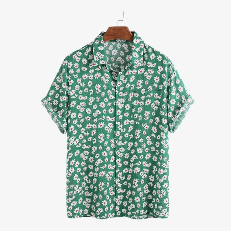 sanyamk Small Daisy Short-sleeved Flower Shirt Summer Short-sleeved Shirt Men