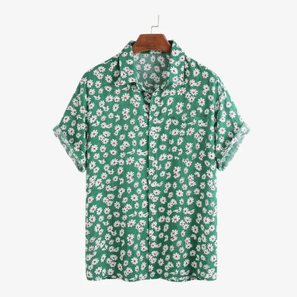 sanyamk Small Daisy Short-sleeved Flower Shirt Summer Short-sleeved Shirt Men