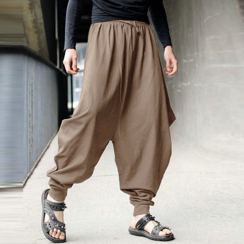 Bonsir Vintage Bloomers Men's Cotton Linen Baggy Black Trousers Male Khaki Harem Pants for Men Hippie Hip Hop 5XL Breathable