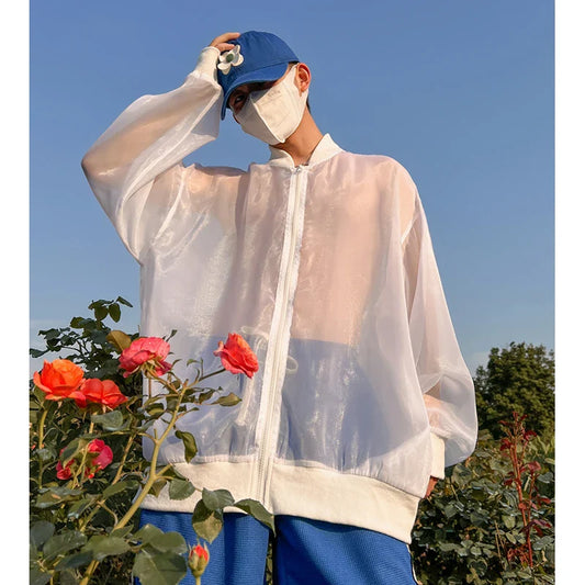 sanyamk summer sunscreen men's thin transparent glossy casual men's sun-protective clothing jacket outdoor fishing skin windbreaker