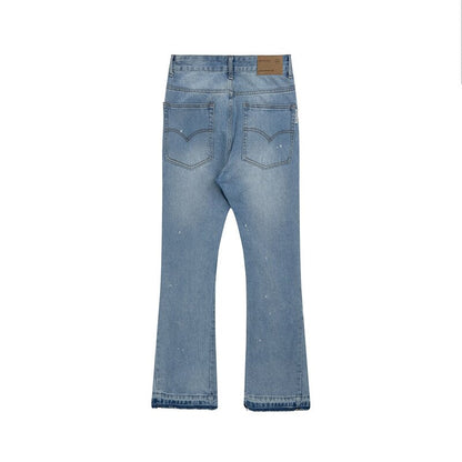 sanyamk Contrast Color Hole Ripped Distressed Blue Men's Jeans Pants Retro Streetwear Frayed Baggy Casual Flare Denim Trousers Oversize