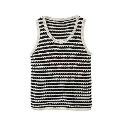 Bonsir Mens Striped Casual Sleeveless Knitted Vest 2024 New Summer Streetwear Loose Sexy Simple Retro Personalized Tank Top Unisex