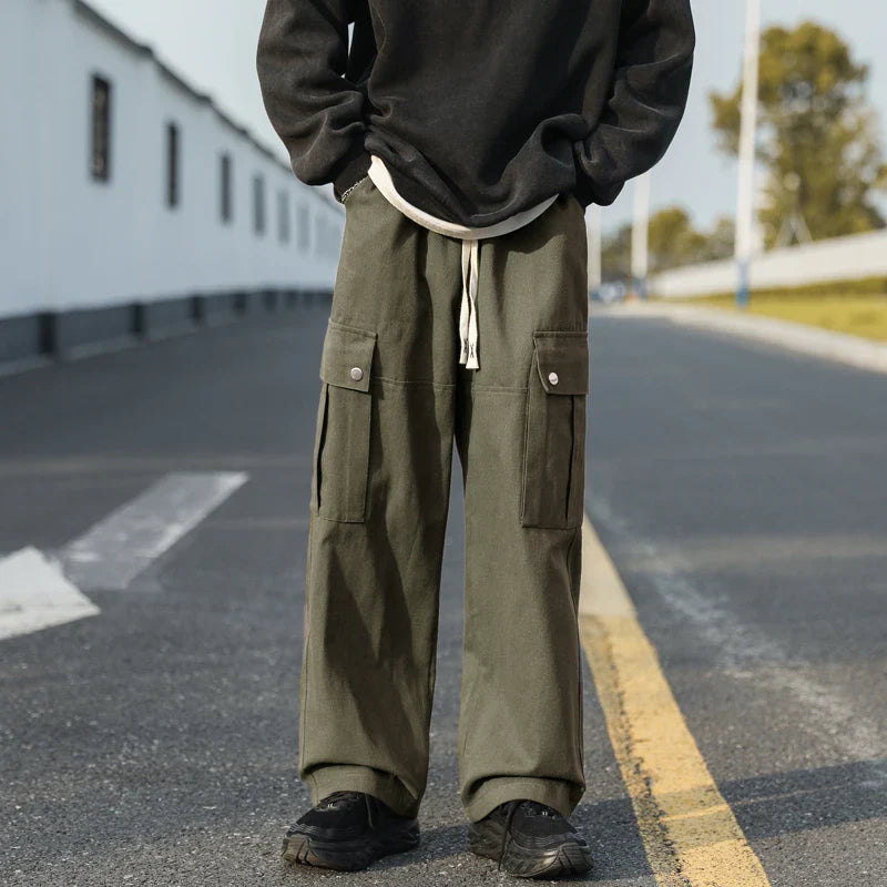 sanyamk  -  Casual Cargo Pants Men's Streetwear Vintage Trousers Hip-hop Overalls Fashion Loose Straight Wide Leg Pants Men