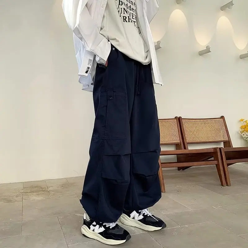 Bonsir Green Cargo Pants Men Japanese Oversize Wide Leg Trousers Male Black Loose Casual Streetwear Hip Hop Safari Style