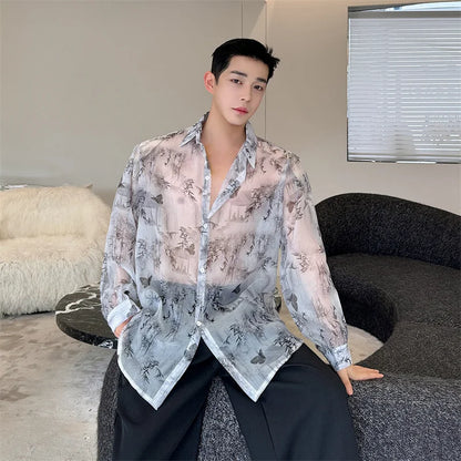 sanyamk Shirt Men Fashion Printed Harajuku Shirt Top Korean Loose Casual Clothes Sun-proof Daily All-match Summer Holiday