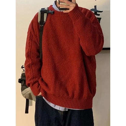 Bonsir Winter Men's Casual Retro Wool Sweaters Lazy Style Knitting Fashion Trend Coats Solid Color Round Neck Pullover M-2XL