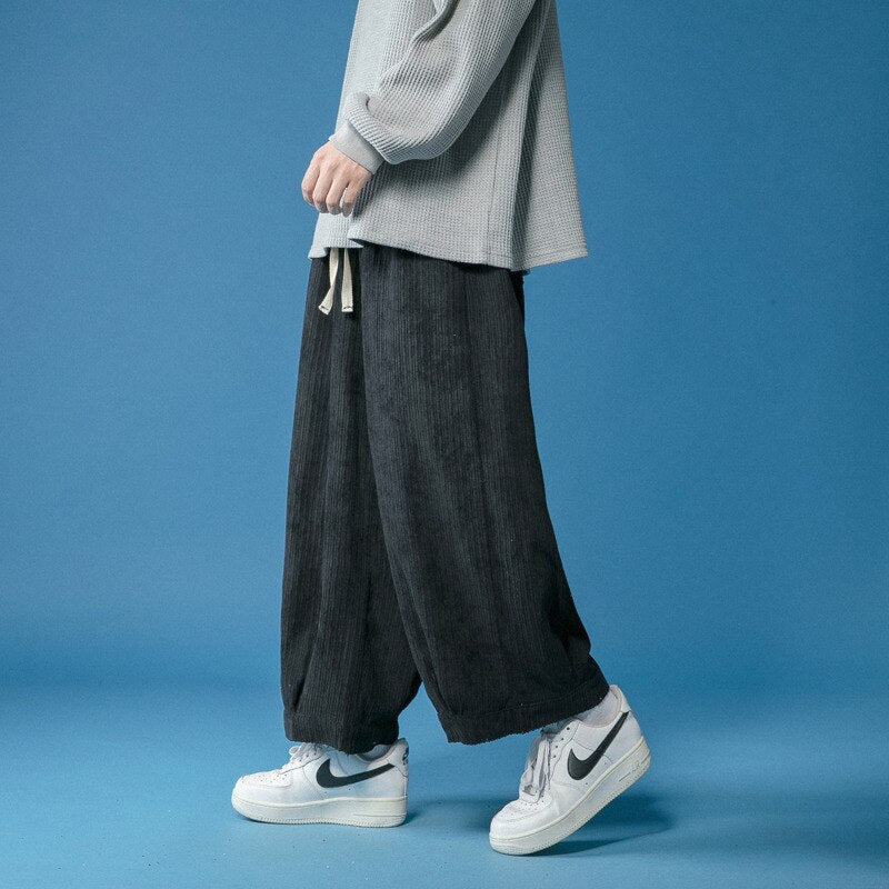 sanyamk Oversize Corduroy Pants Men Fashion Casual Wide Leg Pants Mens Japanese Streetwear Hip Hop Loose Straight Pants Mens Trousers