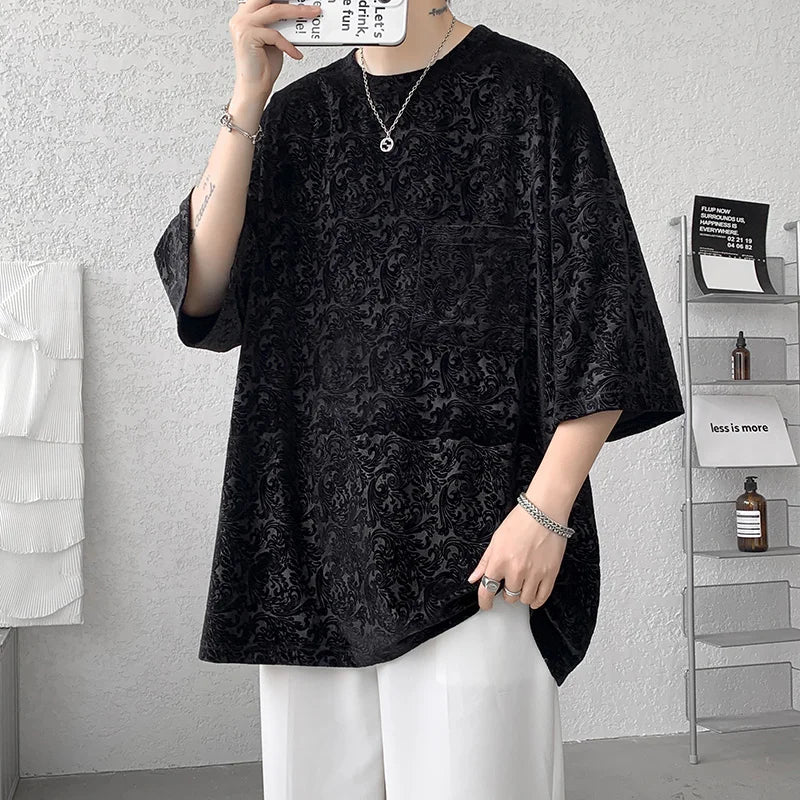 Bonsir Men Oversized Streetwear T Shirts Women 2024 Jacquard Design Summer Mens Fashions Harajuku T-Shirt Male Vintage Tees Female