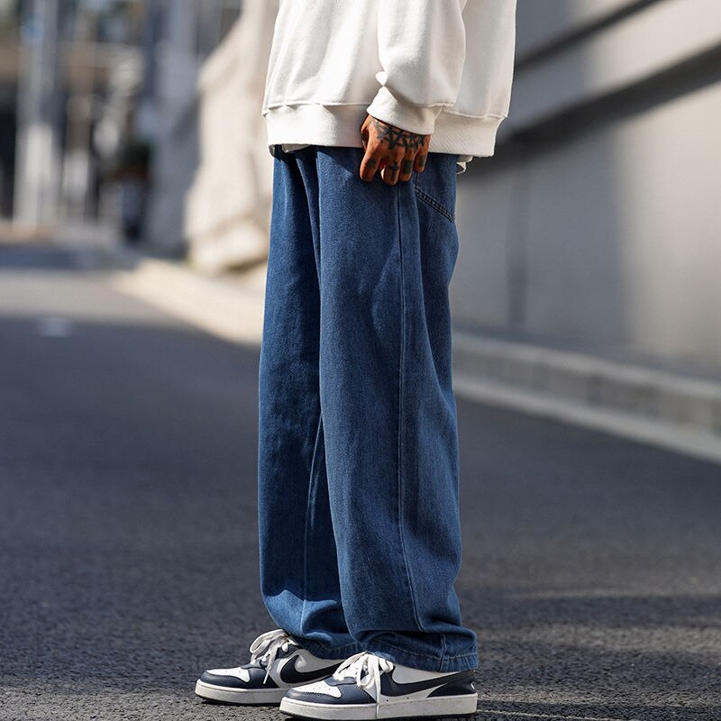 Bonsir Blue White Black Wide-leg Jeans Men's Fashion Casual Retro Baggy Jeans Mens Streetwear Loose Hip-hop Straight Denim Trousers Men