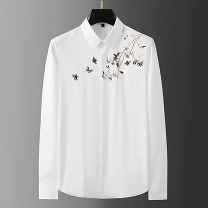 sanyamk New Spring and Autumn Premium Chinoiserie Embroidery Polo Long Sleeve Slim Fashion Casual Business Men's Versatile Shirt