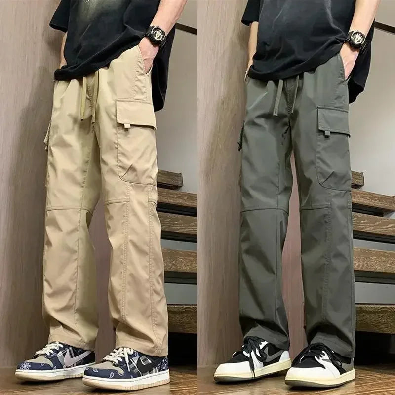 Bonsir Straight Cargo Pants for Men Y2k Vintage Wide Trousers Man Street Techwear Baggy New In High Quality Cotton Harajuku Cheap Long