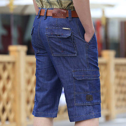 Bonsir Trendy Denim Cargo Shorts Summer Men Casual Loose Baggy Pockets Tactical Denim Short Jeans Streetwear Clothing