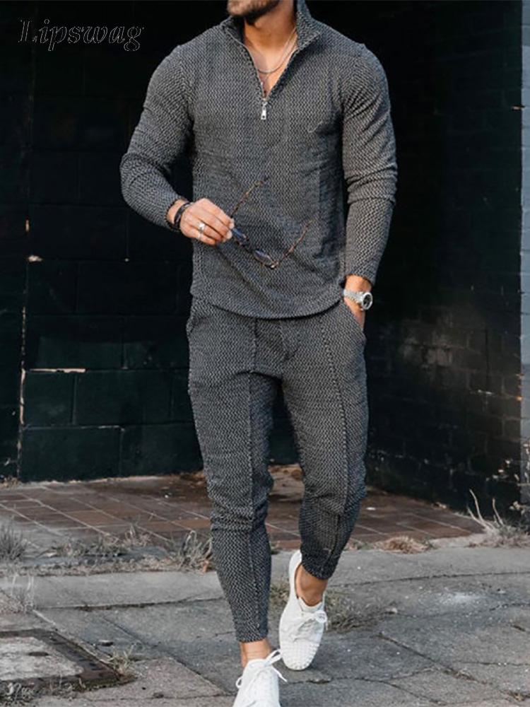 Bonsir Fashion Slim Fit Solid Two Piece Sets Man Spring Summer Streetwear Mens Long Sleeve Tops And Long Pants Suits Men Casual Outfits