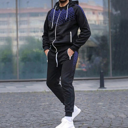 sanyamk Fashion Graphic Print Tracksuit Men Casual Hoodies Two Piece Sets Autumn Mens Long Sleeve Hooded Sweatshirt And Pants Suits Male