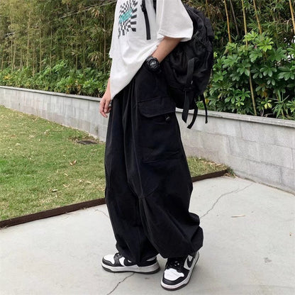 sanyamk Solid Cargo Pants for Men Vintage Loose Straight Trousers Male Casual Harajuku Streetwear Hip Hop Japan Style Fashion