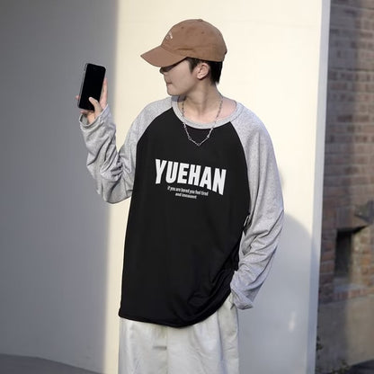 sanyamk American Long Sleeve T-Shirt Men's Fashion Brand Letter Printed O-neck Korean Loose Letter Student T-Shirt Spring Autumn