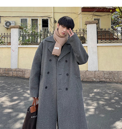 Bonsir Autumn/Winter Mid Length Woolen Coat Men's Thickened Windbreaker Overcoat Loose Large Handsome Parka Fashion Daily Men Clothing