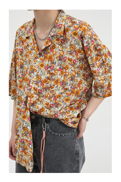 Bonsir Summer Hawaii Shirt For Men Short Sleeve Casual Loose Fashion Holiday Tops Couple Style Floral Print Colorful Beach Retro Blouse