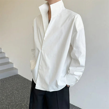 Bonsir Stylish Personality Stand Neck Long Sleeved Shirts Men's Original Trendy Elegant Street Korean Tops