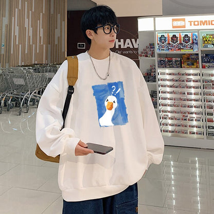 Bonsir Spring And Autumn Cartoon Printed Hoodie Men's American Retro, Apricot, Black, Dark Gray,Round Collar Top Tide Brand Coat M-5XL
