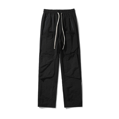 Bonsir High Street Vibe Style Drawstring Black Casual Trousers Retro Straight Oversized Pockets Harajuku Hip Hop Mens Track Pants