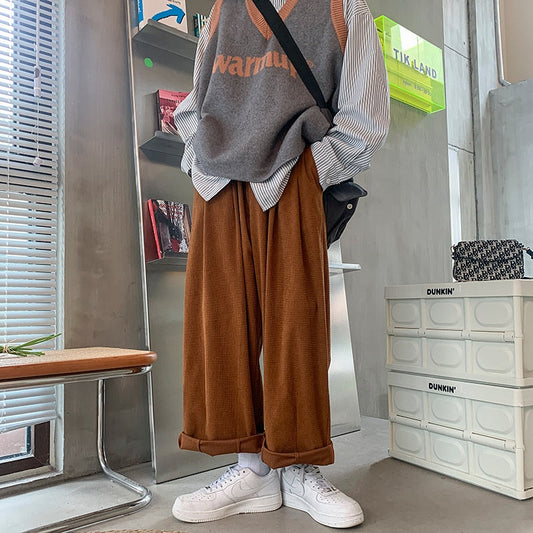 sanyamk Spring Plaid Wide Leg Pants Men Fashion Oversized Casual Pants Men Streetwear Loose Hip Hop Straight Pants Mens Trousers M-2XL