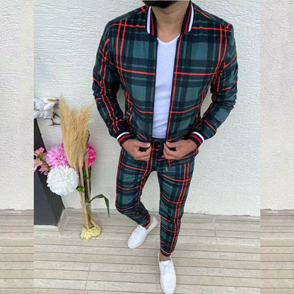 sanyamk New Men's Sets 3D Print Tracksuit Men's Jackets+Pants Suit Sportwear Gentlemen Plaid Mens Sports Suit Casual Fashion Cloths