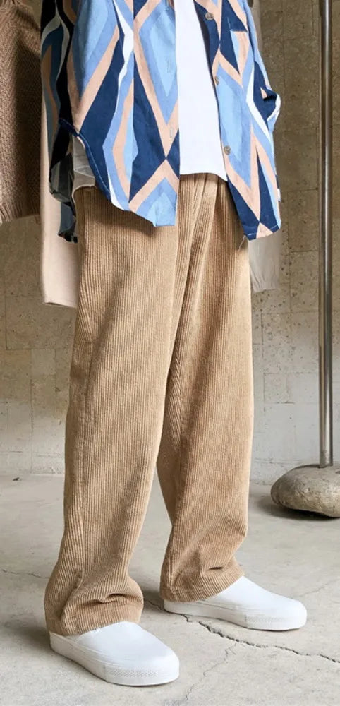 Bonsir Corduroy pants men's spring and autumn straight tube wide leg overalls