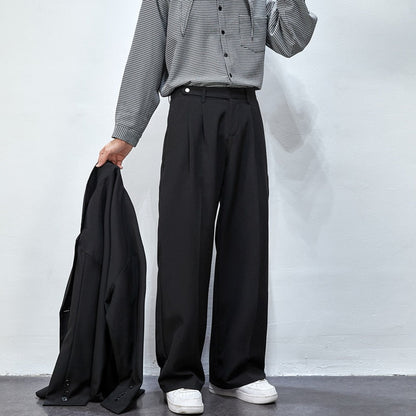 Bonsir Men's Solid Color Wide Leg Casual Suit Pants Fashion Streetwear Ins Men Trousers Harajuku Loose Unisex Pants