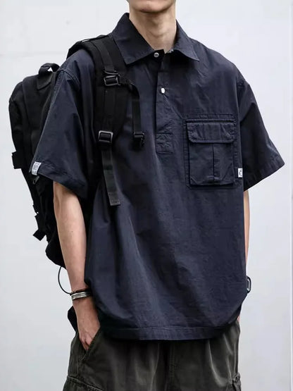 sanyamk Techwear Cargo Shirts Men Short Sleeve Top Men's Clothing Casual Darkwear Summer Japanese Streetwear Hip Hop Harajuku