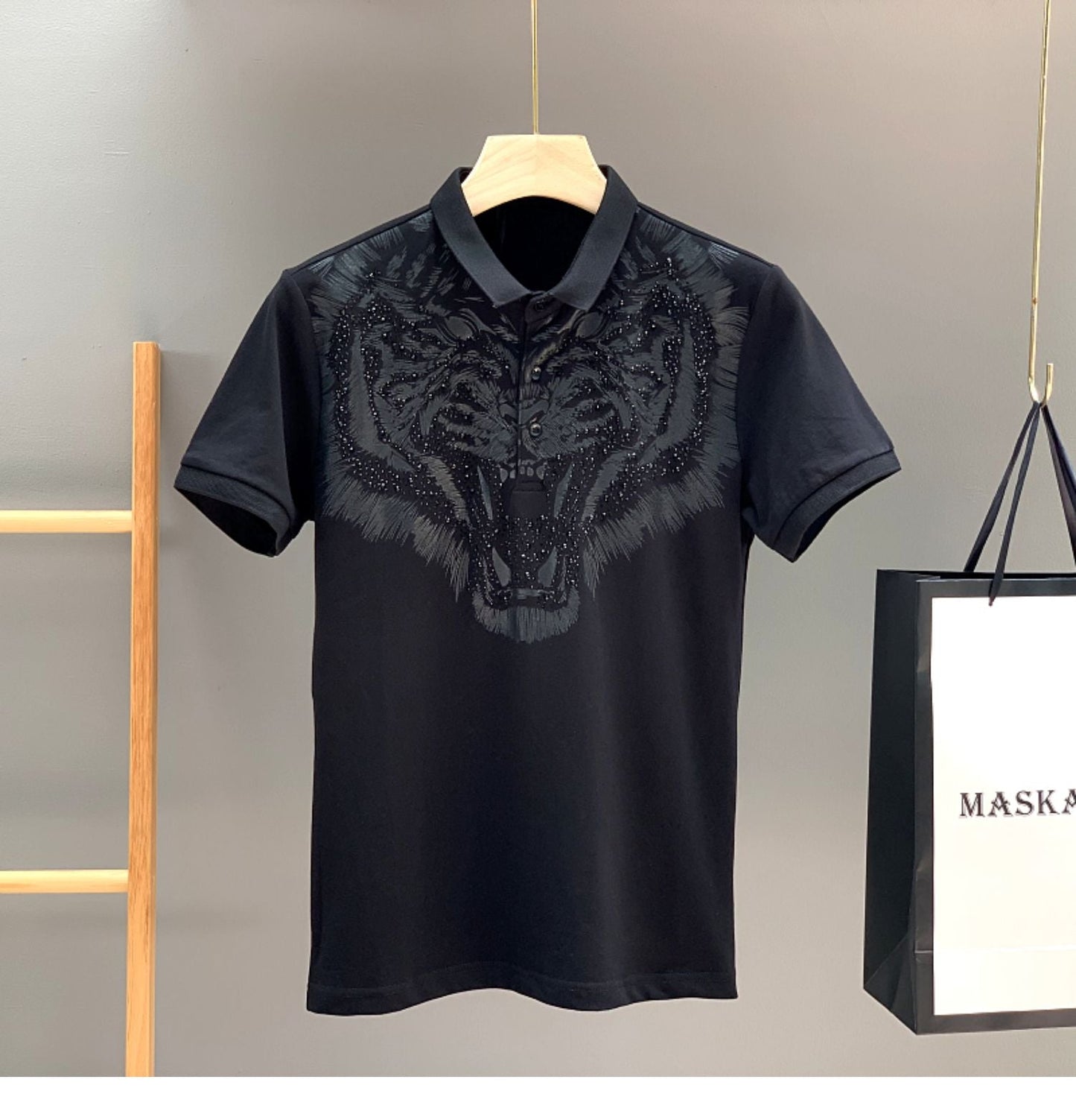 sanyamk 2022 New Arrival Tiger Head Printing Short Knitted Casual Solid Polos Summer Men T Shirt Men Leisure Cotton Tshirt