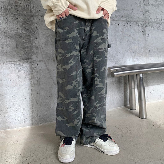 Bonsir Hip Hop Spliced Pockets Camouflage Autumn Casual Jeans Pants Men and Women Streetwear Baggy Straight Oversize Denim Trousers