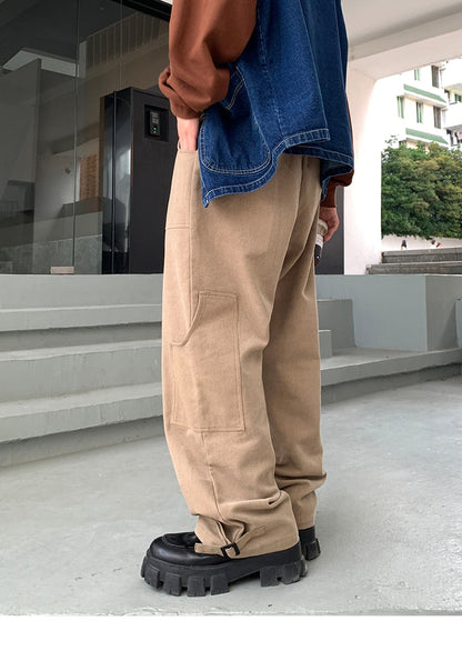 Bonsir Korean Loose Straight Pants Mens Trousers Oversized Cotton Cargo Pants Men Fashion Pocket Casual Pants Men Streetwear tide