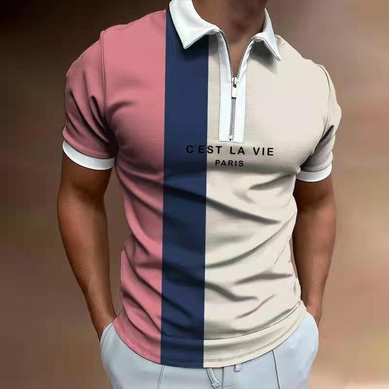 sanyamk Summer New Men's Clothing Polo Shirts Streetwear Print Casual Short Sleeve Tee Shirt Men Turn-Down Collar Zipper Polos