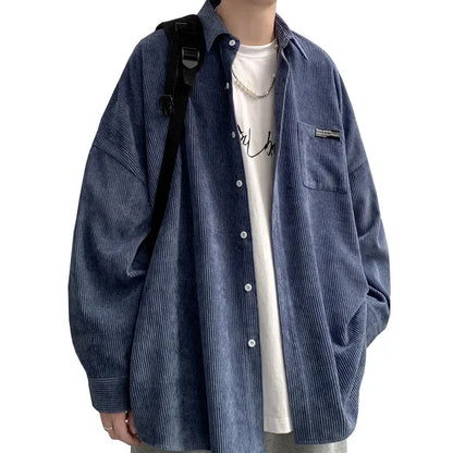 sanyamk  -  Mens Corduroy Shirts Streetwear Harajuku Japanese Style Oversize Unisex Blouses