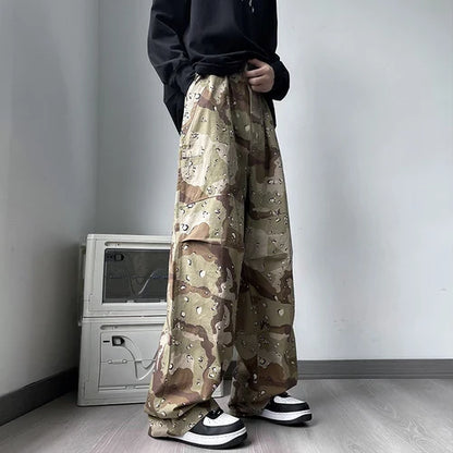 sanyamk Japanese Retro Camouflage Pants Men's Casual Loose Straight High Street Handsome Pant Men Bottom Trousers Male Clothes