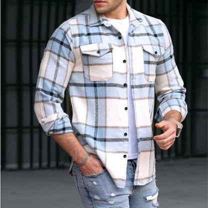 Bonsir Retro Plaid Print Shirt Jackets Men Autumn Long Sleeve Buttoned Turn-down Collar Cardigan Mens Spring Clothes Fashion Streetwear