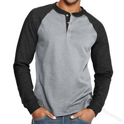 Bonsir Men's T-shirt Top Spring Autumn Fashion Solid Color Buttons Pullover T-shirt Women's Casual Long Sleeve Round Neck Loose T-shirt