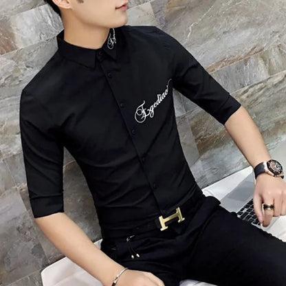 sanyamk Summer New Polo-neck Embroidery Casual Shirt Male 3/4 Sleeve Korean Fashion Buttons Blouse Hombre All-match Cardigan Tops Men