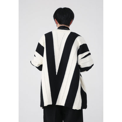 sanyamk Autumn Winter Men V-neck Stripe Loose Casual Vintage Fashion Pullover Sweater Male Women Streetwear Couple Knit Sweater Coat