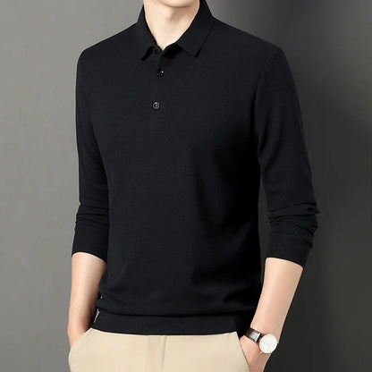 sanyamk 2024 Spring Autumn Waffle Men's Long-sleeved Polo Shirt Business Casual Slim Top Classic Solid Color Male Brand Tees