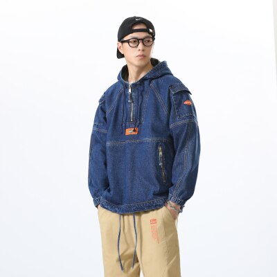 sanyamk spring new hooded sports casual sweater 100% cotton loose Korean style stitching denim jacket jacket brand men's clothing