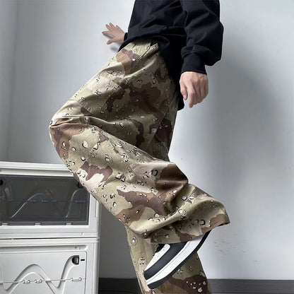 sanyamk Japanese Retro Camouflage Pants Men's Casual Loose Straight High Street Handsome Pant Men Bottom Trousers Male Clothes