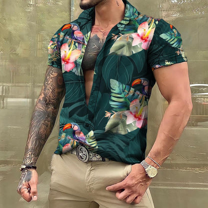 sanyamk Shirts And Blouses Hawaiian Men's Shirt Tropical 3D Print Casual Beach Short Sleeve Tops Oversized Tees Man Clothing Camisa