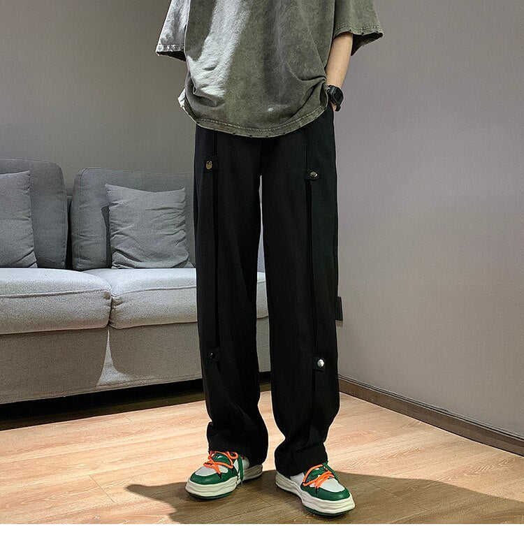 Bonsir Personality Sweatpants Man New Casual Pants Men's Fashion Straight Pants Men Japanese Streetwear Hip-hop Mopping Trousers