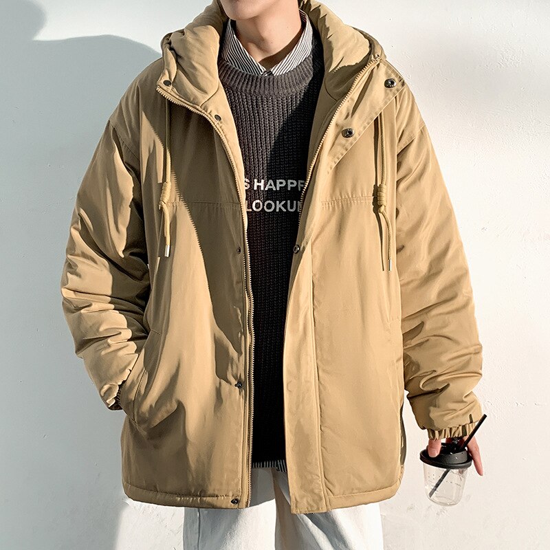 Bonsir New Fashion Hooded Warm Coat Men Casual Oversize Jacket Loose Baggy Streetwear Front Pocket Hiphop Clothing