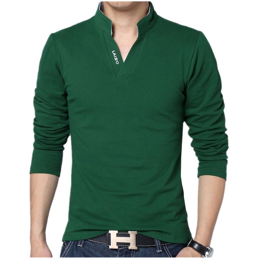 sanyamk New Polo Shirt Men Fashion Slim Fit Cotton Polo Shirt Men Leisure Stand Collar Long Sleeve Mens Polo Shirts