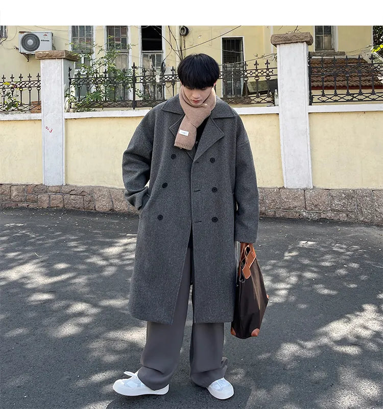 Bonsir Autumn/Winter Mid Length Woolen Coat Men's Thickened Windbreaker Overcoat Loose Large Handsome Parka Fashion Daily Men Clothing